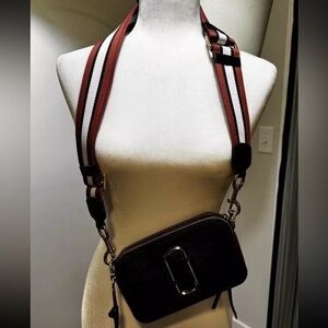 Auth MARC JACOBS The Snap Shot Black Red Multi Leather Shoulder Bag